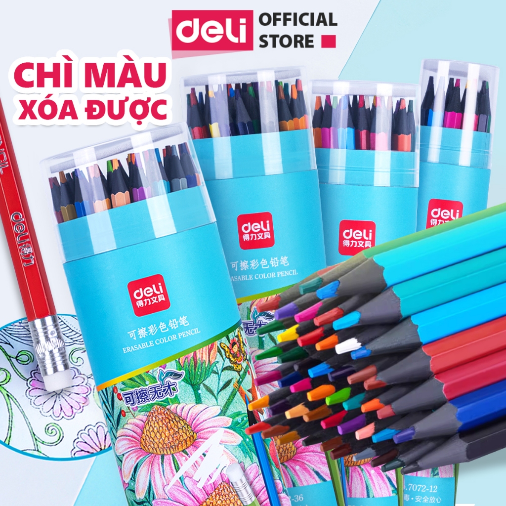 [HỌA CỤ DELI] Bút Chì Màu Xóa Được Deli - Bút Chì Màu Học Sinh Chì Đen Cao Cấp Lõi Chì Dày - Nhiều M