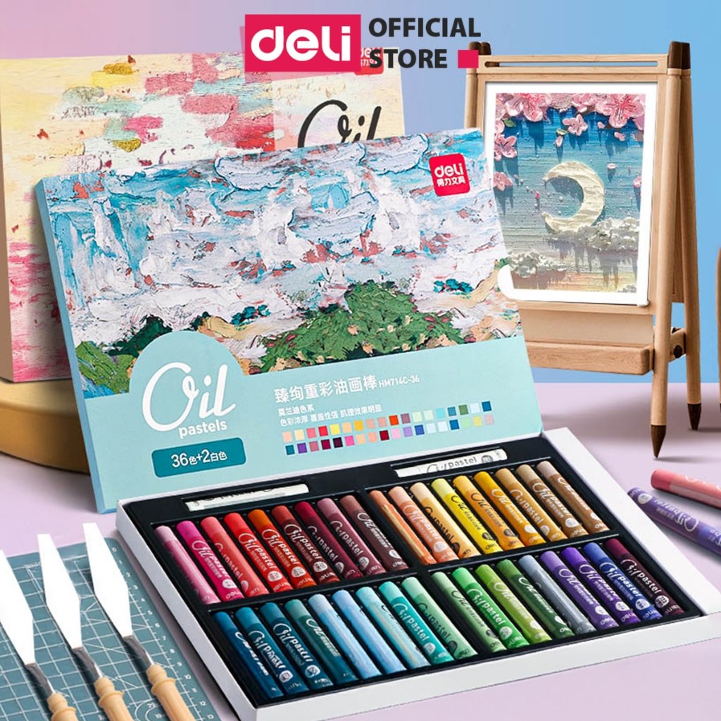 [HỌA CỤ DELI] Màu Sáp Dầu Mềm Chuyên Nghiệp Deli Sáp Tô Màu Nhật Phấn Sáp Màu Oil Pastel Đắp Tranh N