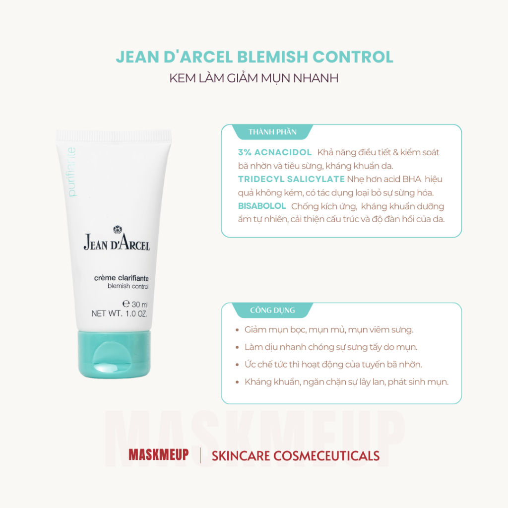 Kem dưỡng giảm mụn cấp tốc Blemish Control - Jean d'Arcel