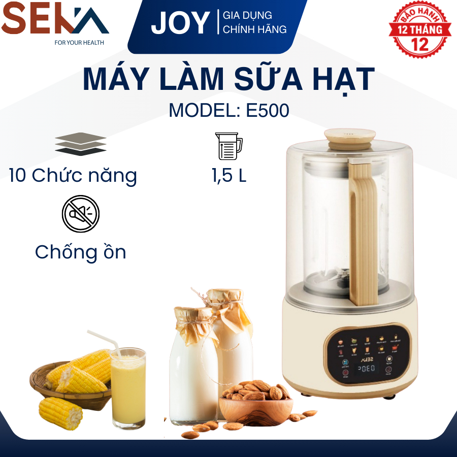 Máy làm sữa hạt Seka E500 1,5L 1000W máy làm sữa hạt đa năng, 10 chức năng nấu, bảo hành 12 tháng