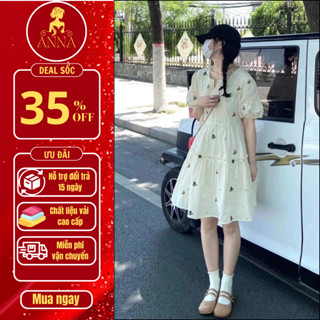  Váy bầu ANNA babydoll tay ngắn đầm bầu babydoll thêu hoa dễ thương phong cách Hàn Quốc 