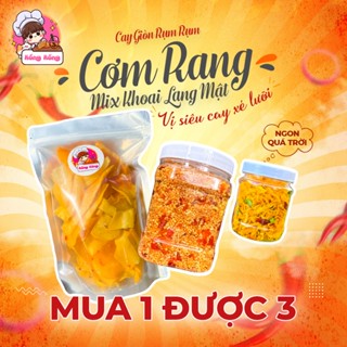 Combo 500gr Cơm Rang Không Dầu Mắm Ớt + 250gr Khoai Lang Mật Sấy Mắm Ớt + Hũ Khô Gà Lá Chanh 100% Thịt Gà - Ăn Vặt Hồng