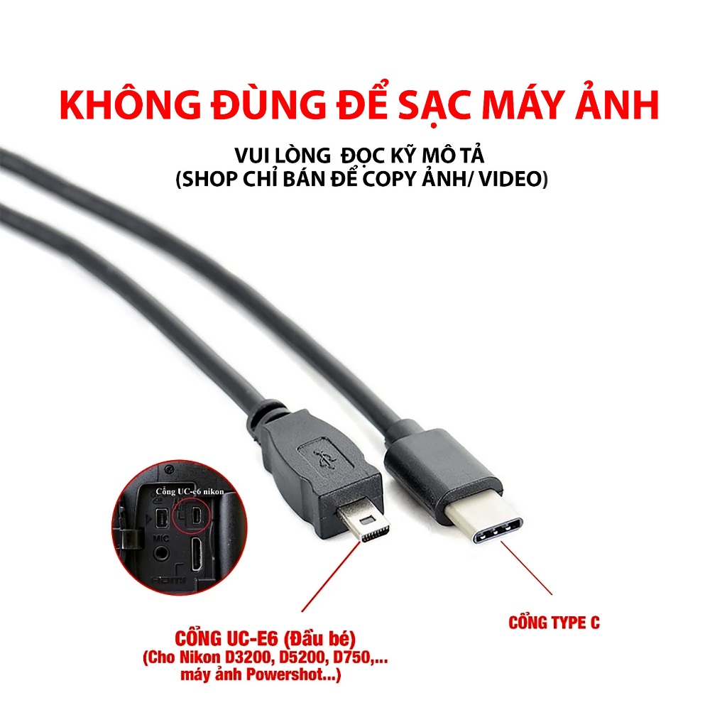Cáp dữ liệu [UC-E6 - Type C]  sao chép ảnh sang điện thoại cổng Type C dài 25cm