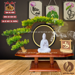 Thác Khói Trầm Hương Tượng Quan Âm , Di Lặc , Thích Ca , Địa Tạng , A Di Đà Có Đèn Led Tròn Trang Trí  Đế Đốt Trầm Hương