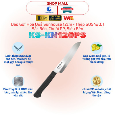 [HỎA TỐC] Dao gọt hoa quả Sunhouse KS-KN120PS 12cm - Lưỡi dao thép SUS420J1, Chuôi PP - Hàng chính hãng