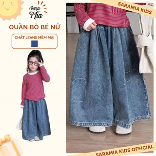 Quần jean bé gái SARAMIA KIDS, quần bò ống rộng màu xanh nhạt phong cách Hàn Quốc mặc đi chơi, đi học DT02