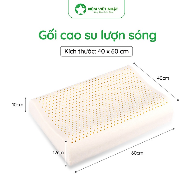 Gối Nằm Cao Su Việt Nhật Thiết Kế Lượn Sóng, Êm Ái, Thoáng Mát - Kích Thước 40cm x 60cm | BigBuy360 - bigbuy360.vn