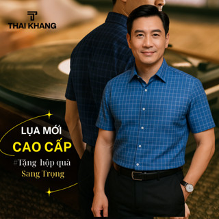 Áo sơ mi caro nam trung niên THÁI KHANG loại áo ngắn tay vải lụa co giãn mềm mịn form classic ATK48