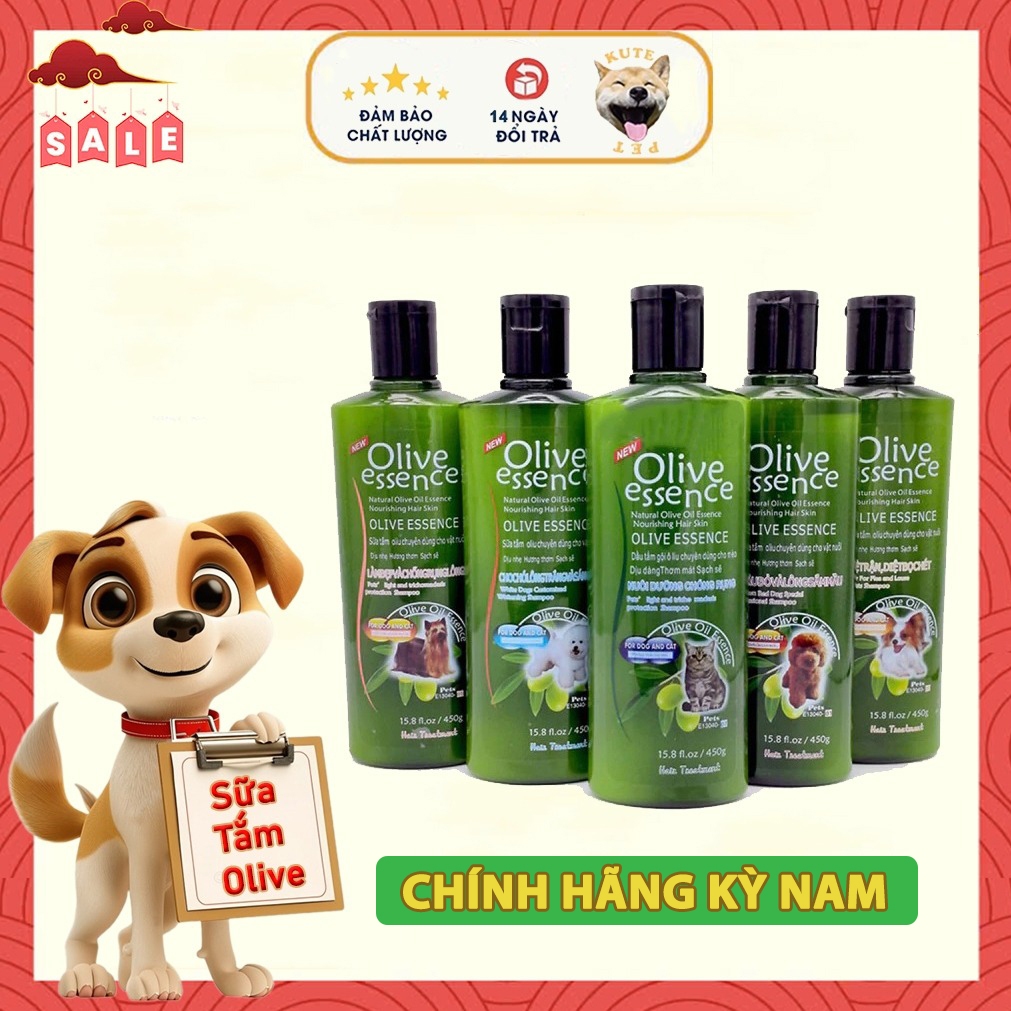 [CHÍNH HÃNG] Sữa tắm cho chó mèo olive 450ml, loại bỏ ve rận,chống rụng lông,khử mùi hôi,tẩy ố bẩn