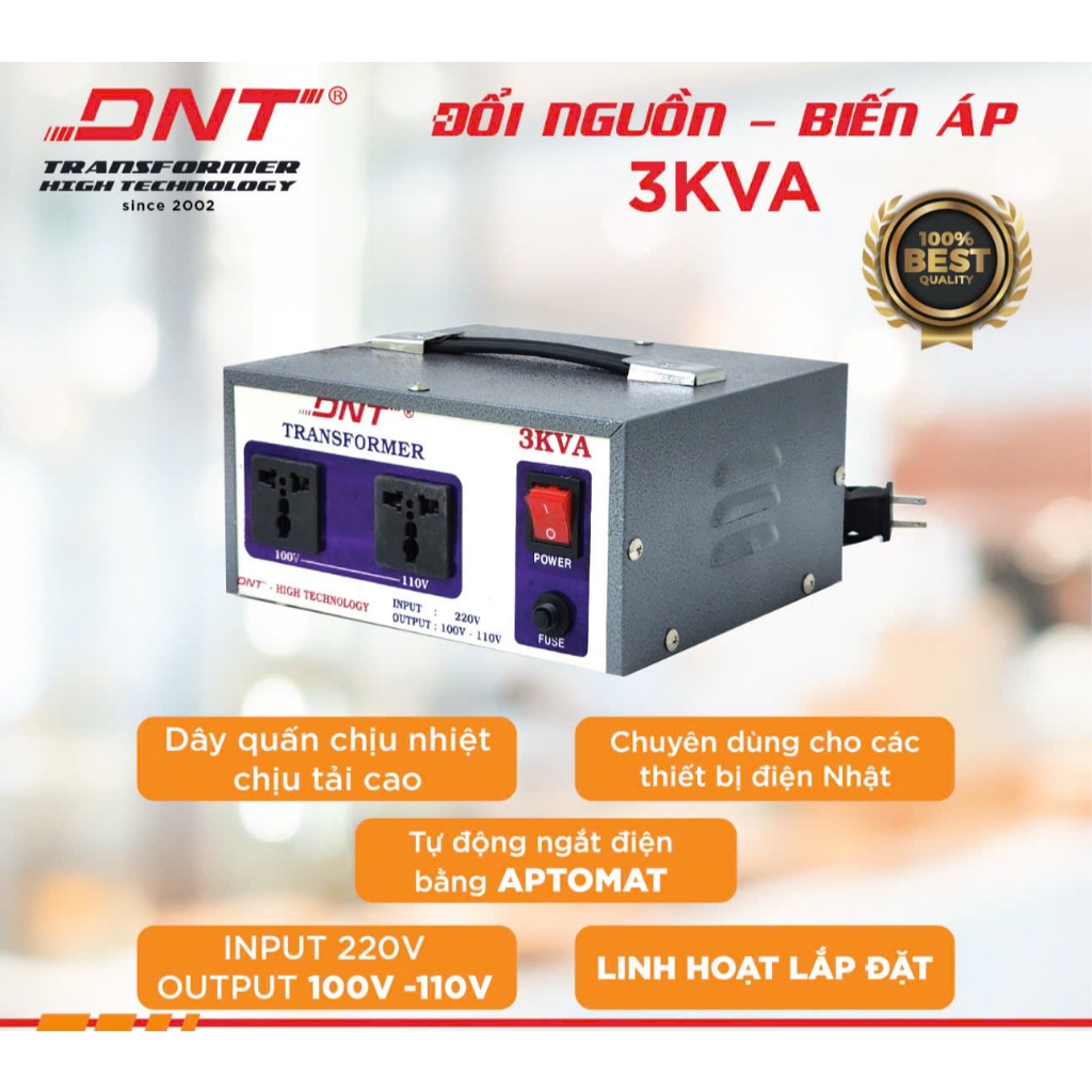 Biến áp 220v > 100v 110v 3KVA DNT