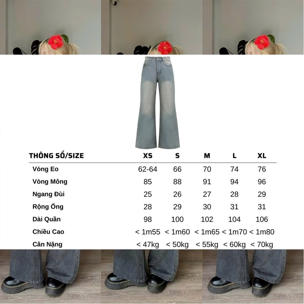 Quần Jeans Nữ Ống Loe Siêu Rộng Cotton Chất Vải Mềm Không Co Giãn Dáng Rông Không Ôm Không Co Giãn Eva Boutique | BigBuy360 - bigbuy360.vn