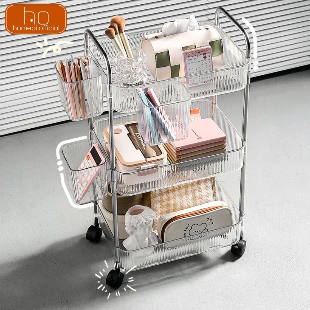 Kệ Đựng Đồ Nhà Tắm Chữ Nhật Đa Năng 2-3-4 Tầng Xoay 360 Độ, Kệ Xếp Tầng Để Đồ Spa Có Bánh Xe HOME ƠI