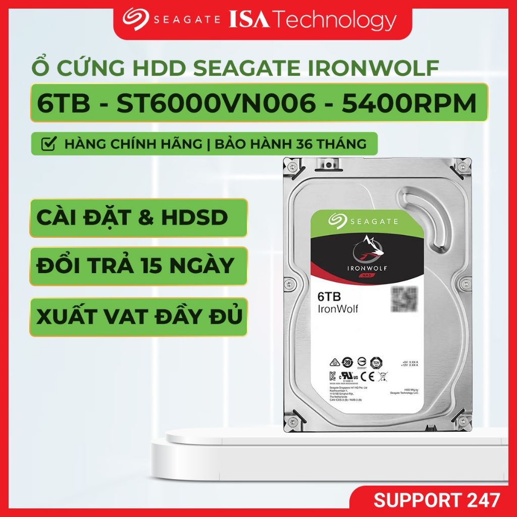 Ổ cứng HDD Seagate IronWolf 6TB ST6000VN006 – 3.5 inch, 5400 RPM, SATA, chuyên dụng cho NAS