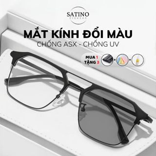 Mắt kính nam vuông ngầu SATINO đổi màu chống ánh sáng xanh tia uv kim loại phối nhựa cao cấp phong cách hàn quốc S11