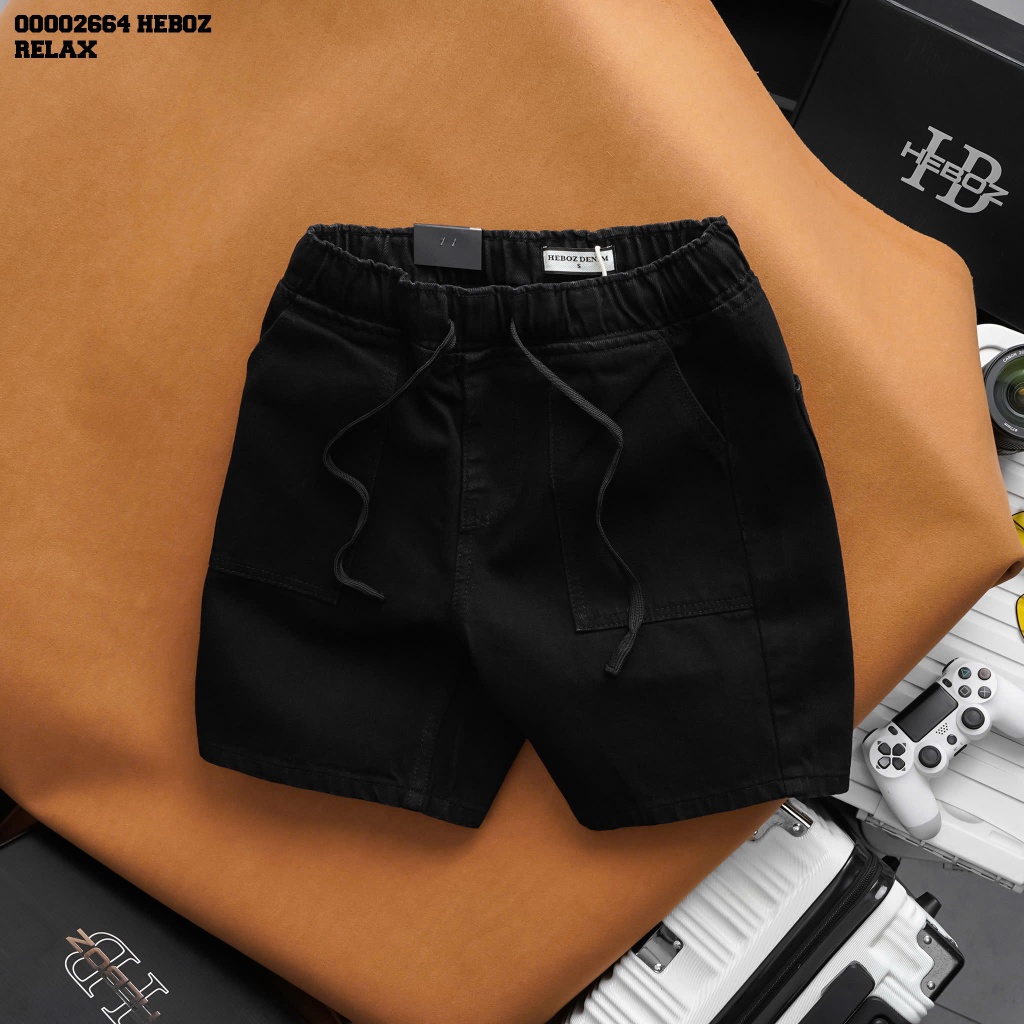 Quần short jean Nam Heboz lưng thun 016, quần đùi denim basic cạp co giãn - 00002664