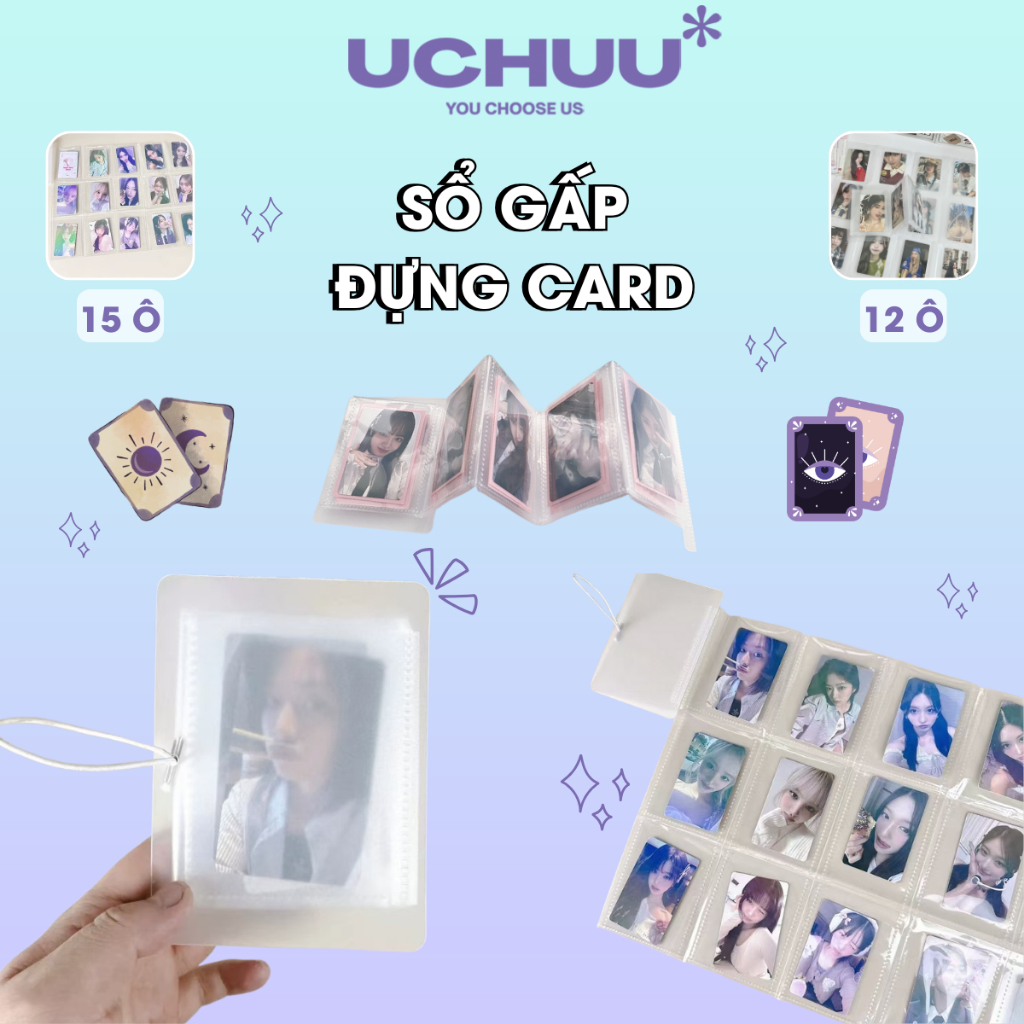 Sổ Gấp Đựng Card Bo Góc UCHUU Album Binder Đựng Card 12 15 Ngăn Bảo Quản Thẻ Decor Trang Trí
