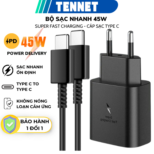 Bộ Củ Cáp Sạc Siêu Nhanh SS 45W Cao Cấp, Củ Sạc Type C 45W, Cáp Sạc 5A Dài 1 Mét Cho Điện Thoại/Tabl