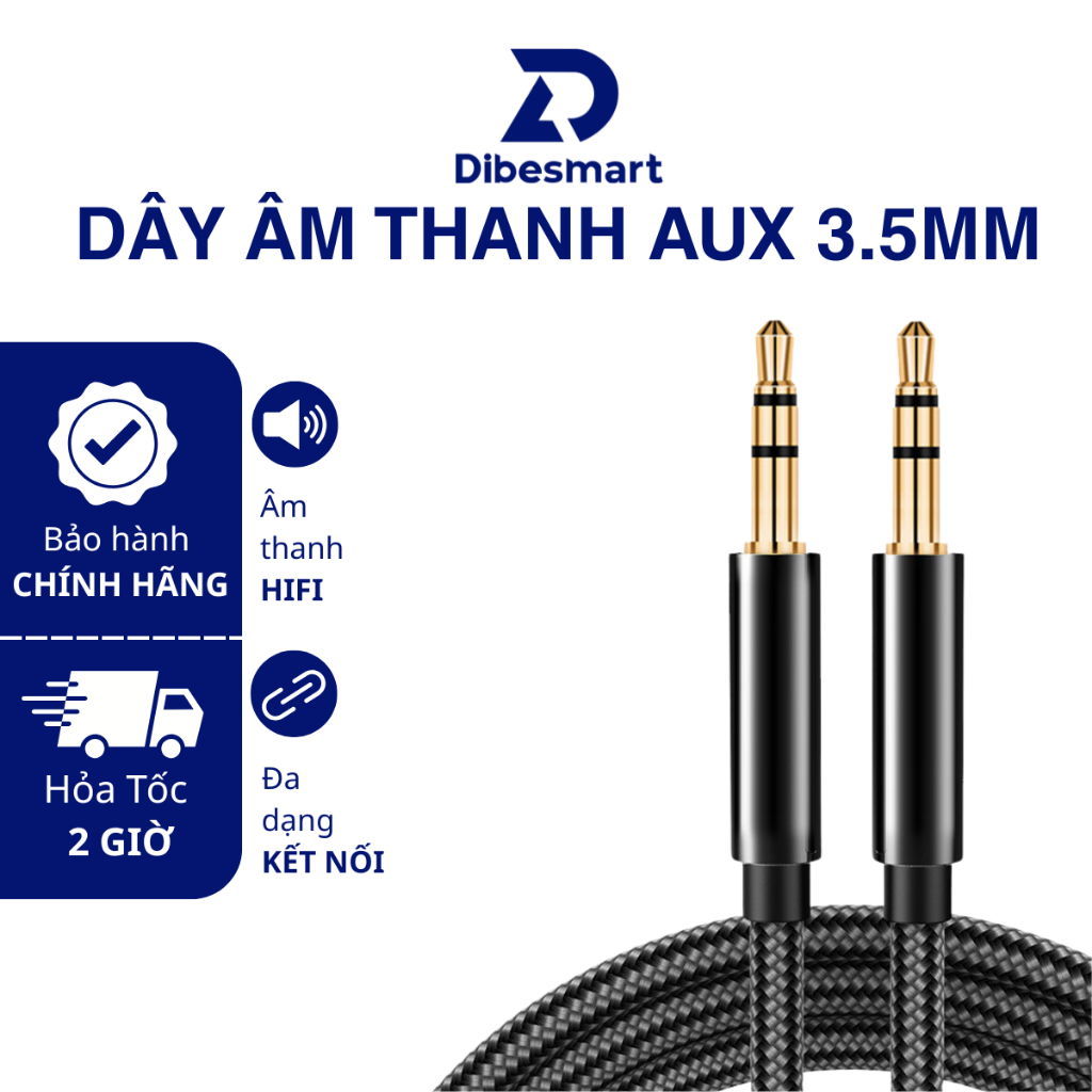 Dây AUX 3.5mm DIBESMART – Jack mạ vàng, âm thanh rõ, dây dù bền, chống nhiễu kết nối ổn định - Lỗi 1