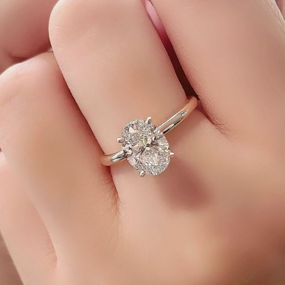 KL0009MOISS Nhẫn Bạc Nữ Ovale Đai Trơn Đá Oval Cut 9.0ly Moissanite by Kylan Silver