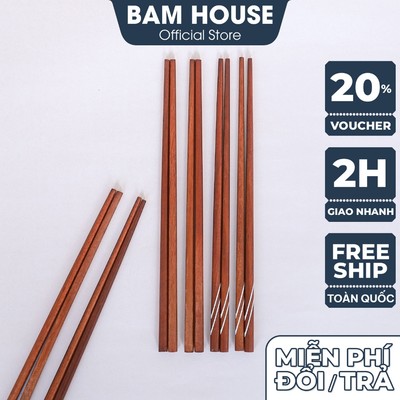 Bộ 10 đôi đũa gỗ Cẩm Hồng và say hồng Bam House vân gỗ tự nhiên đã phủ bóng cao cấp DGCH02