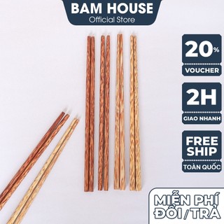  Bộ 10 đôi Đũa gỗ dừa và gỗ cọ Bam House hoạ tiết vân dừa cao cấp DGD04 