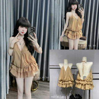 Đầm Cổ Yếm Hở Lưng Sexy Đi Biển Màu Nâu Sáng Da