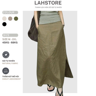  Chân váy dài công sở LAHSTORE vải linen Hàn lưng chun xẻ 1 bên dáng basic CV01  Xanh Rêu  