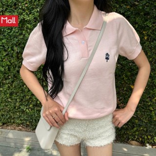 Áo Polo Dệt Kim ICEPOP Calem.Club họa tiết Thêu Mini vải trơn form nữ