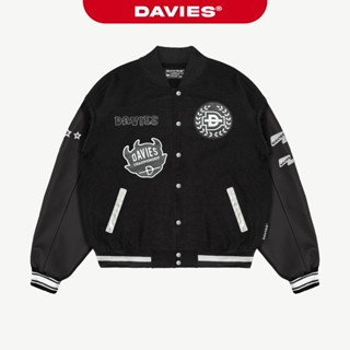 Áo khoác varsity dạ phối tay da DAVIES thêu hình Devil hiphop nút bấm vối viền kèm lót dù Devil Jacket| D37-AK3