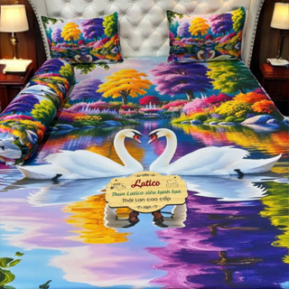 Mẫu Thiên nga.  Bộ ga giường ngủ thun Latico siêu lạnh Lụa _ áo ôm khóa kéo