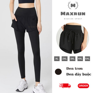  Quần dài thể thao 2 lớp tập gym,yoga bigsize,cạp cao màu đen Ms1309 plus size 100kg 