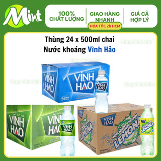   HỎA TỐC HCM  Thùng 24 chai x 500ml_Nước khoáng VĨNH HẢO 500ML_Chanh  có Ga  Không Ga. Mint Mint. 