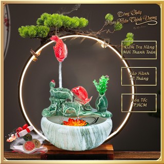 Thác Nước Phong Thủy Ngọc Bích Gốm Cao Cấp Hoa Văn Sang Trọng Trang Trí Bàn Làm Việc, Quà Tặng