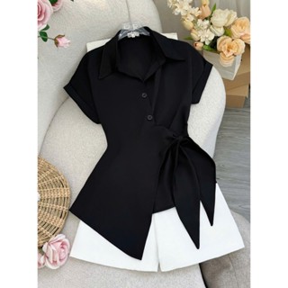  Set áo sơ mi đen tay hến mix cùng quần short trắng SM221 221 