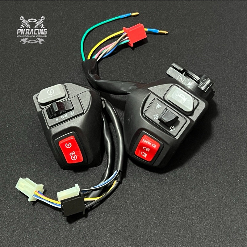 Cặp cùm công tắt NVX nút đỏ mod sẵn jack lắp Ex 135 4s/5s/Jupiter/Luvias ( có passing lắp đặt như zi