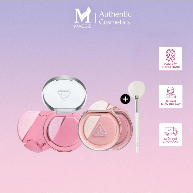 Set Phấn Má Hồng 3CE Blush Highlighter Kèm Cọ