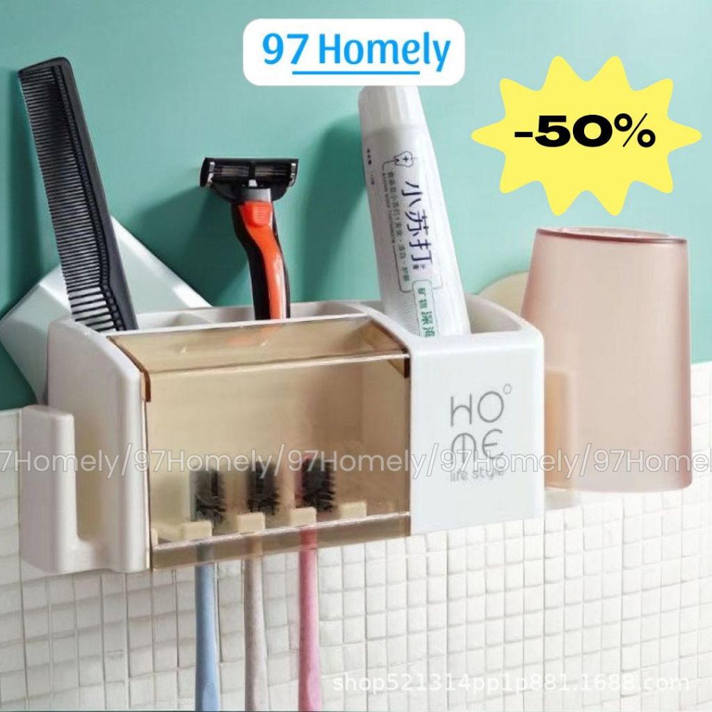 Kệ Đựng Bàn Chải Đánh Răng Úp Cốc (Có Nắp Che) Treo Tường Tiện Lợi 97Homely Ống Đựng Bàn Chải