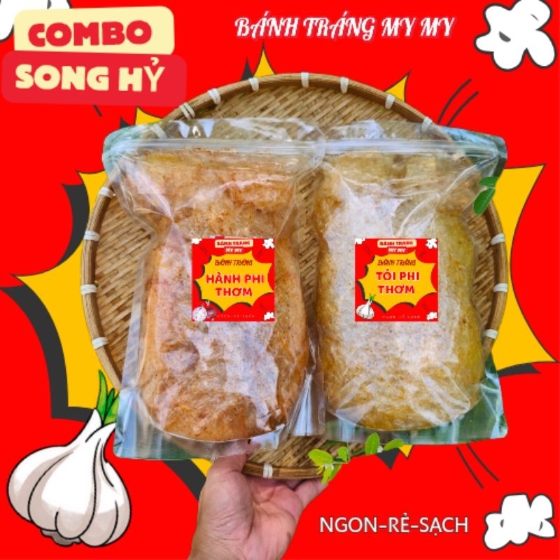 COMBO Song Hỷ-600g 2 vị bánh tráng hot(300g Hành Phi Thơm+300g Tỏi Phi Thơm)