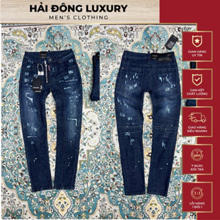 Quần Jean DSQ Xanh Hàng SC Ống Biker Bo,Thiết Kế Khoá Lệch,Rách Xước Siêu Nét