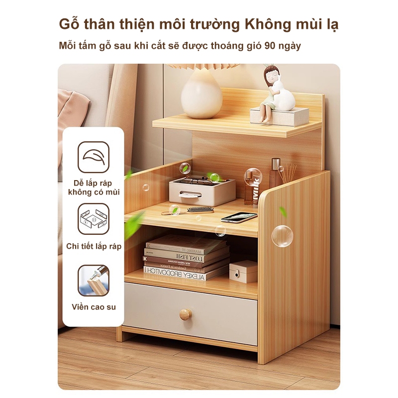 Bàn cạnh giường gỗ hiện đại thiết kế đơn giản đa năng dễ lắp đặt tiết kiệm không gian phòng ngủ | BigBuy360 - bigbuy360.vn