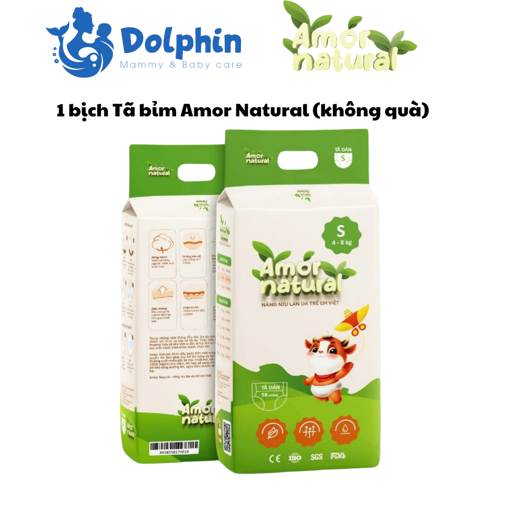 [không quà] 1 bịch tã bỉm Amor Natural dán/ Quần NB68 S58 M52 M48 L44 XL42 XXL40 XXXL38 XXXXL34 Chính hãng