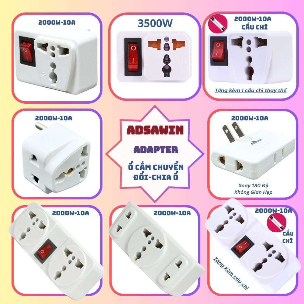 Giao Ngay Trong Ngày - Bộ Đôi Ổ Cắm (Phích Cắm) Thailand Chuyển Đổi Có Công Tắc Tiện Lợi