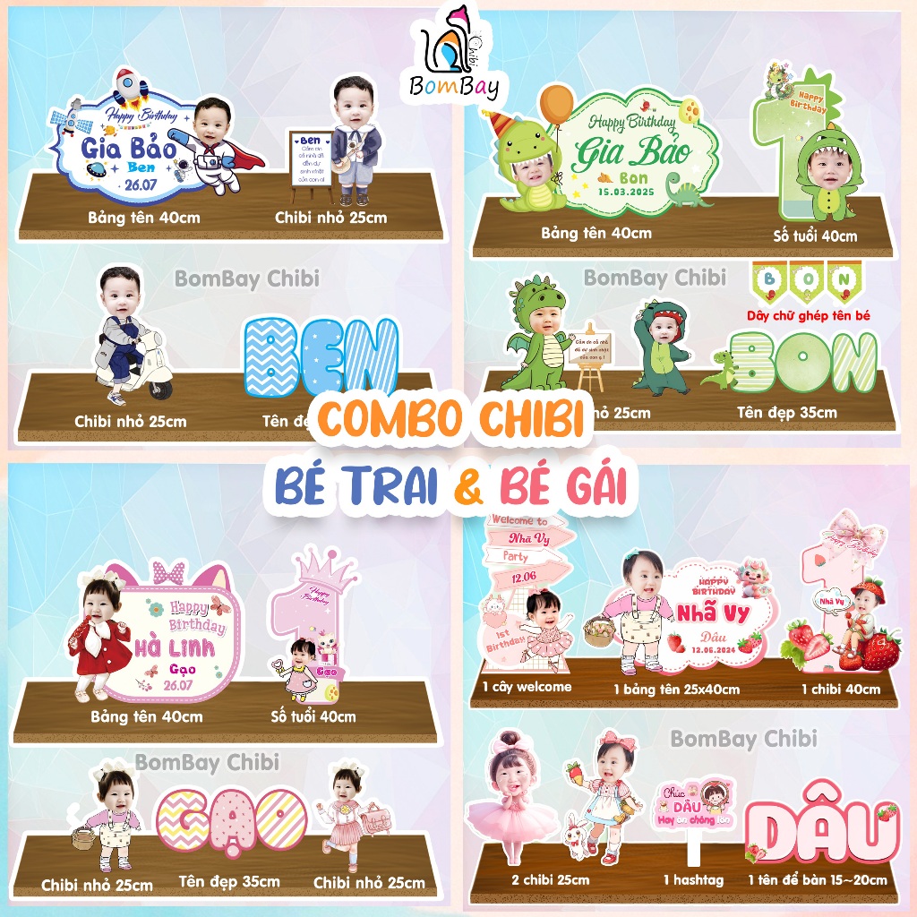 Combo Chibi sinh nhật cho bé trai bé gái MIỄN PHÍ THIẾT KẾ