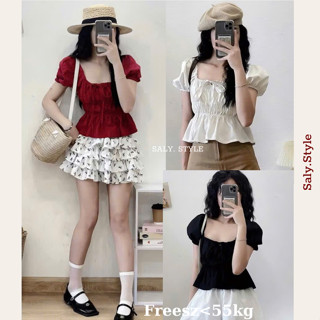  Áo sơ mi kiểu trễ vai Saly Áo coquette babydoll phối đồ tiểu thư 