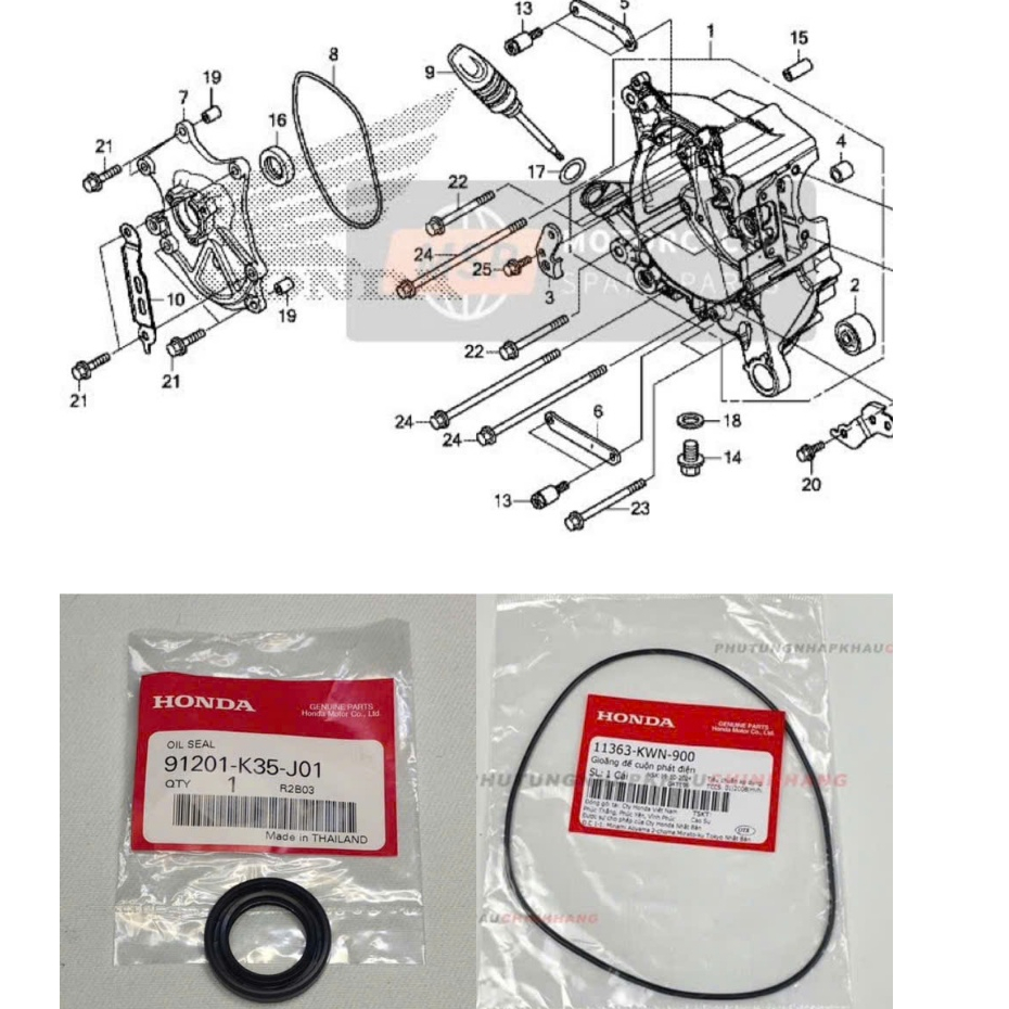 BỘ PHỚT MÂM LỬA AB 125 / LEAD 125 / PCX 125 / VARIO 125 - 91201K35J02 / 11363KWN901