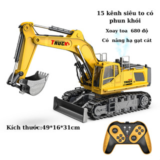 Xe máy xúc điều khiển từ xa 15  kênh cỡ lớn có phun khói xoay toa 680 độ