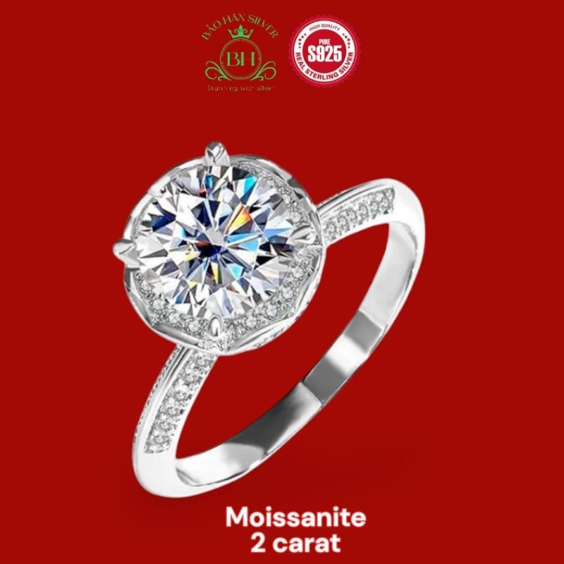 Moissanite 8ly 2carat Nhẫn bạc nữ Moissanite nhẫn kim cương Moissanite bạc 925 nhẫn cầu hôn bạc nhẫn