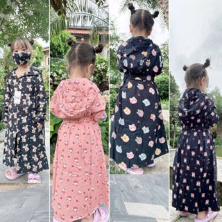 Áo chống nắng trẻ em toàn thân 2 lớp vải lanh nhung Nhật dáng dài thoáng mát cho bé trai và bé gái kèm khẩu trang