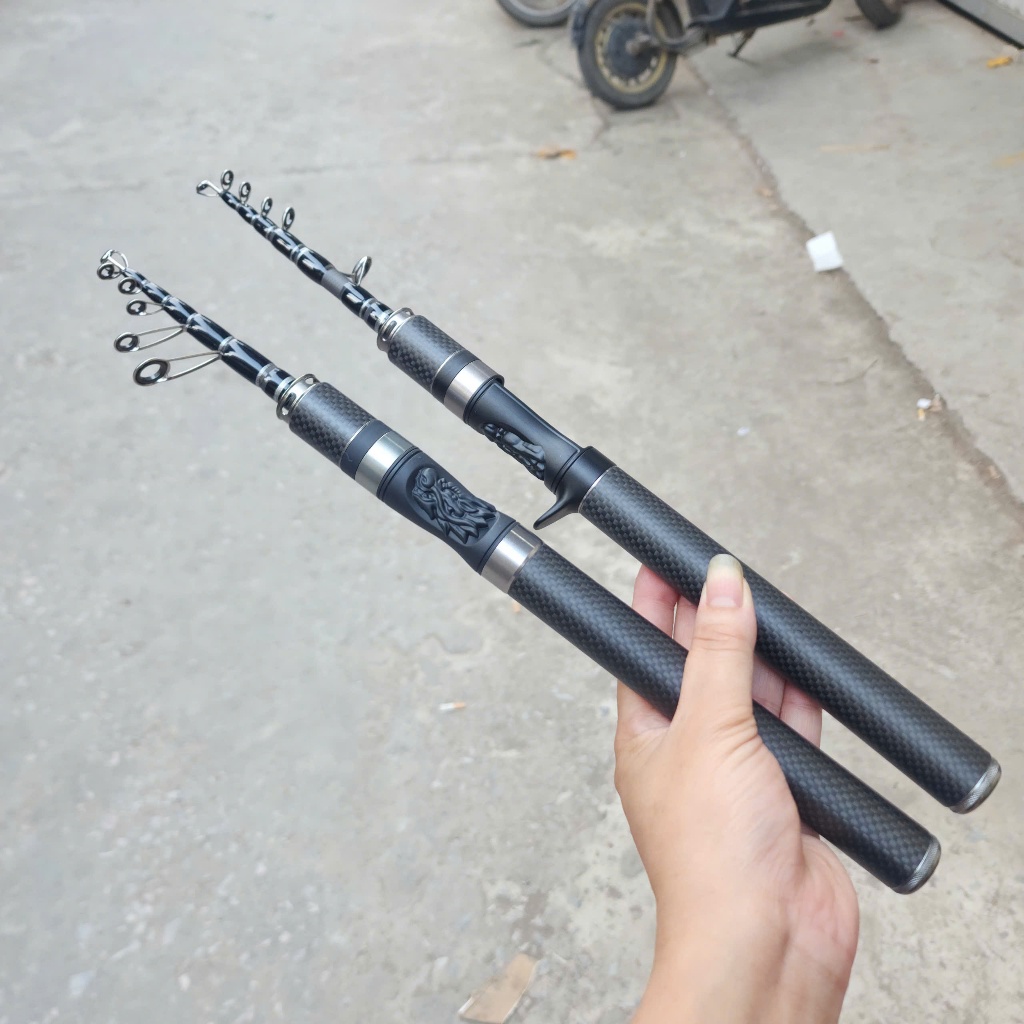 Cần Rút mini Black V5 - Độ Cứng ML - Cán Cabon Dài(thu gọn 40cm) cần tải cá 1 đến 9kg