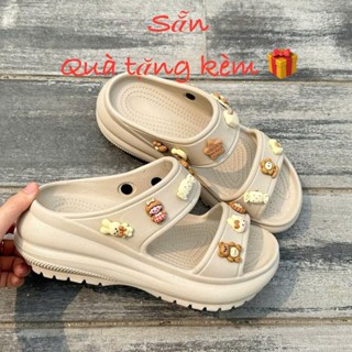 Dép bánh mì nữ hai quai ngang gắn cham xinh dễ thương đế cao 6cm đúc nguyên khối thời trang